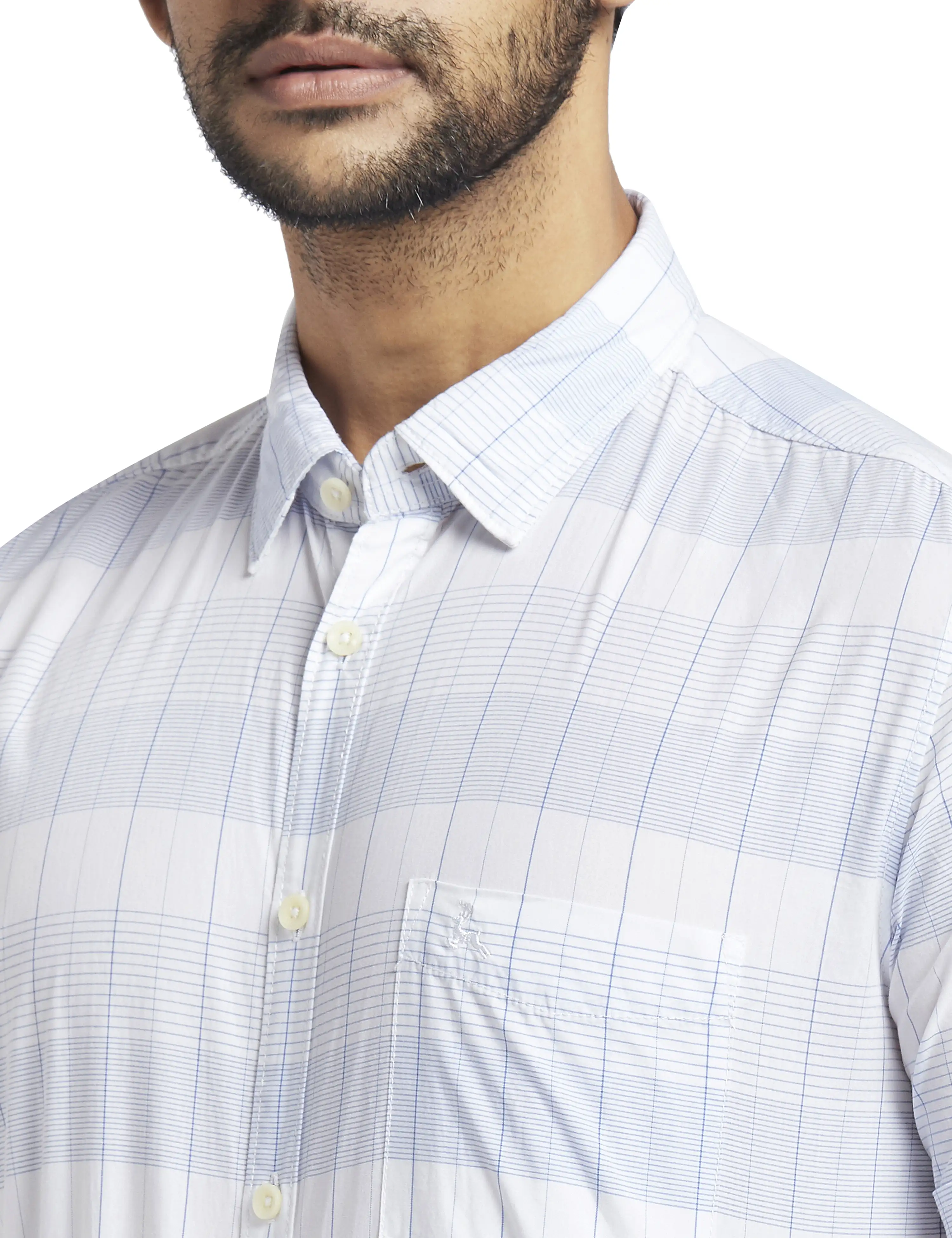 Parx Men Blue Checks Slim Fit Cotton Half Sleeve Cut Away Collar Shirt - Image 6