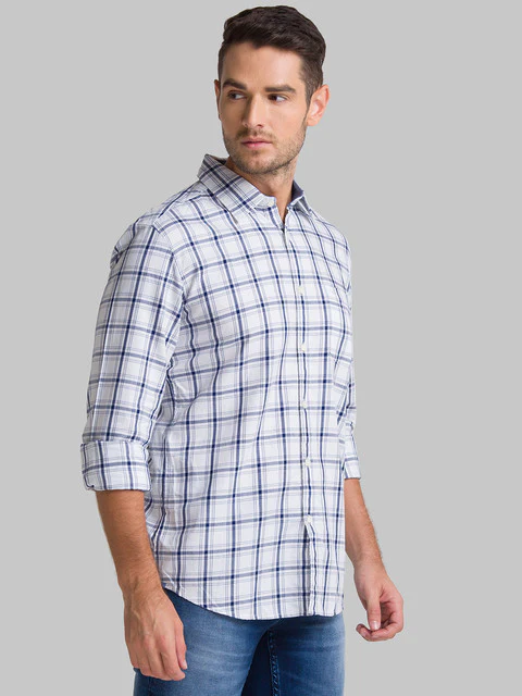Parx Men Blue Checks Slim Fit Cotton Shirt - Image 2