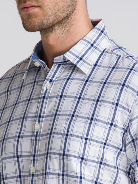 Parx Men Blue Checks Slim Fit Cotton Shirt - Image 6