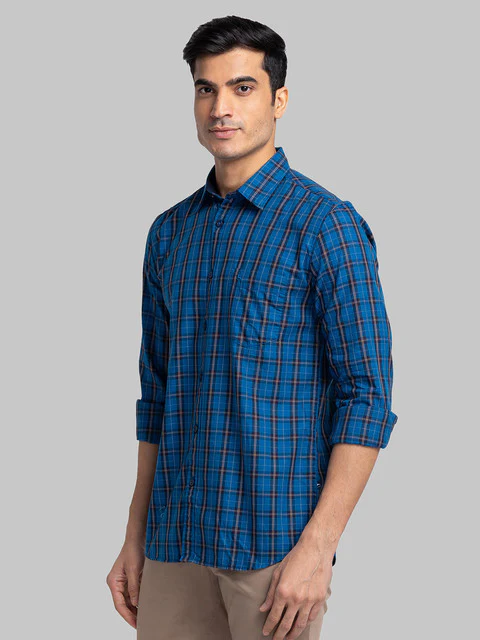 Parx Men Blue Checks Slim Fit Cotton Shirt - Image 3