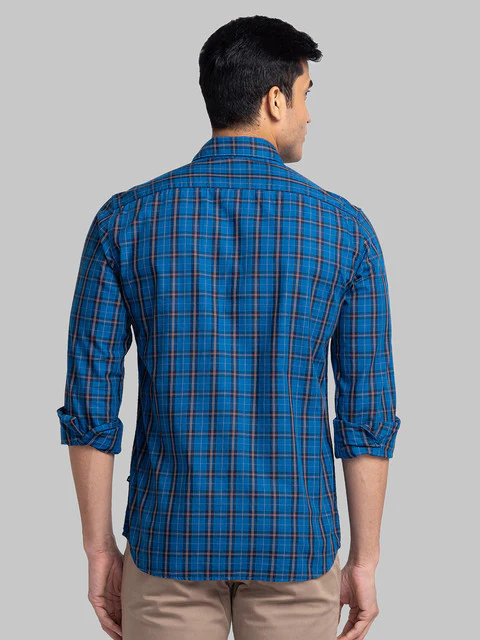 Parx Men Blue Checks Slim Fit Cotton Shirt - Image 4