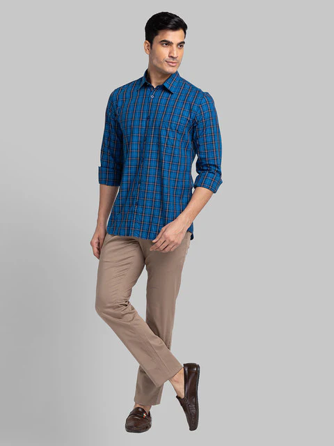 Parx Men Blue Checks Slim Fit Cotton Shirt - Image 5