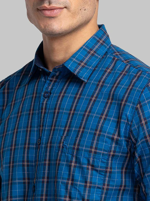 Parx Men Blue Checks Slim Fit Cotton Shirt - Image 6