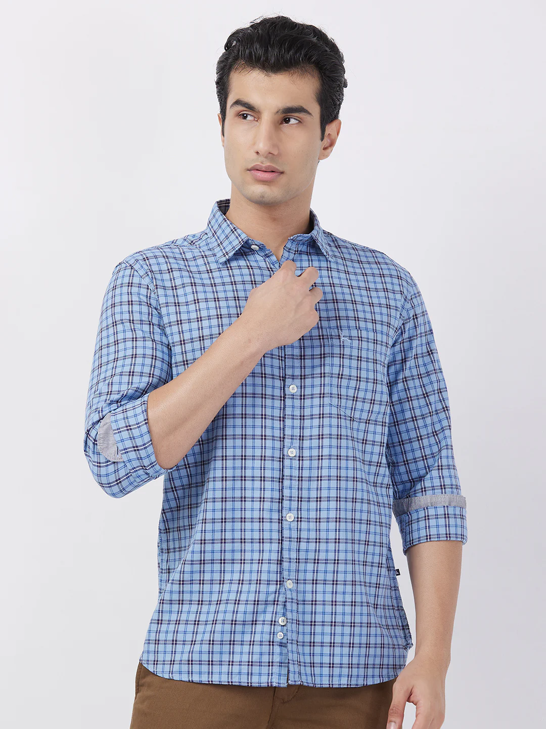 Parx Men Blue Checks Slim Fit Cotton Shirt