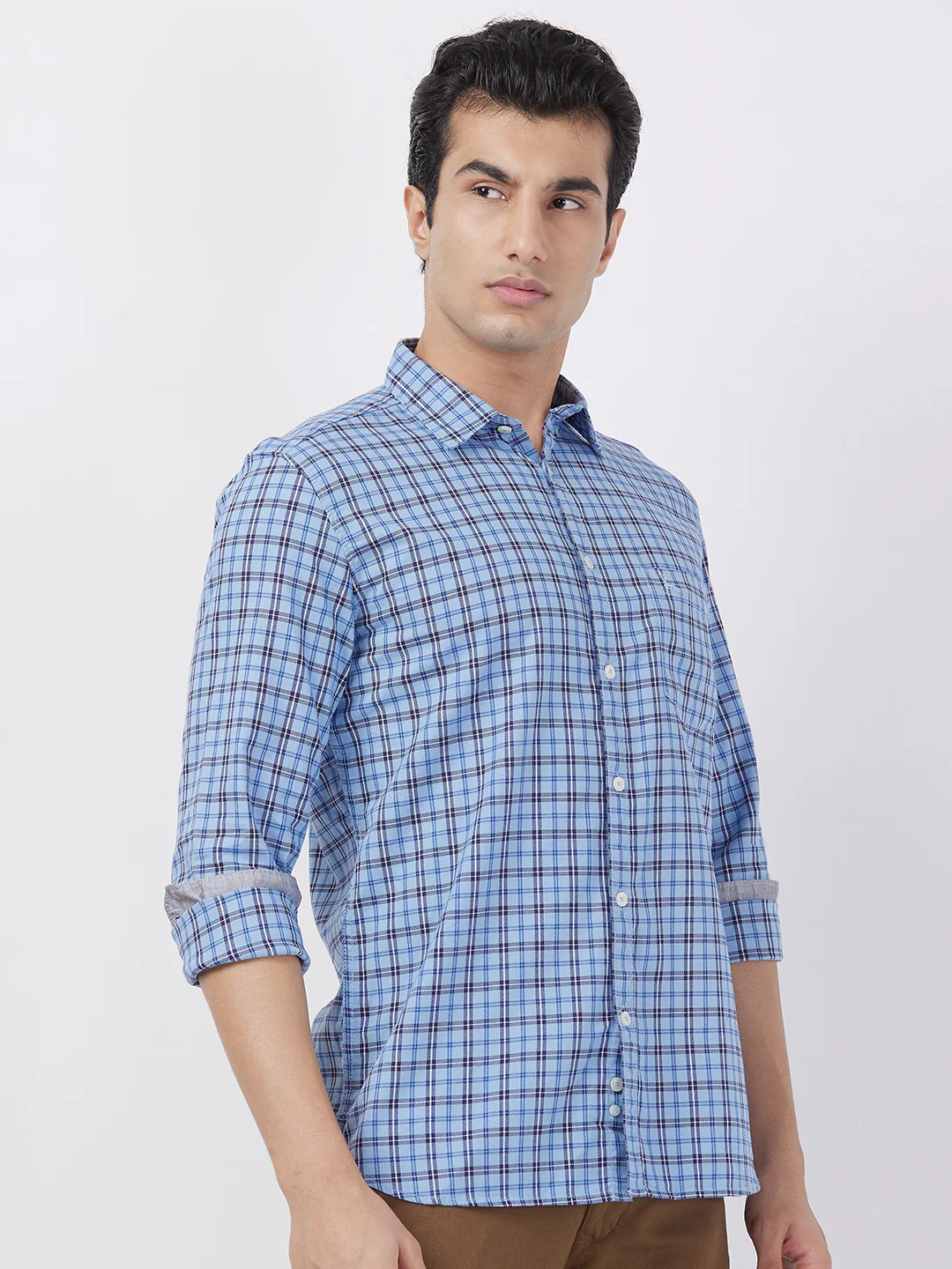 Parx Men Blue Checks Slim Fit Cotton Shirt - Image 2