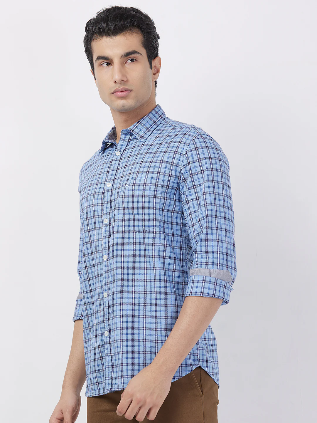Parx Men Blue Checks Slim Fit Cotton Shirt - Image 3