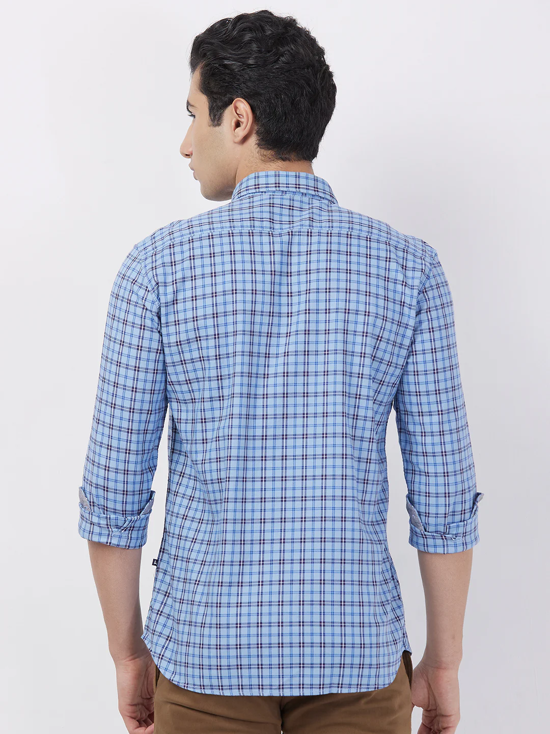 Parx Men Blue Checks Slim Fit Cotton Shirt - Image 4