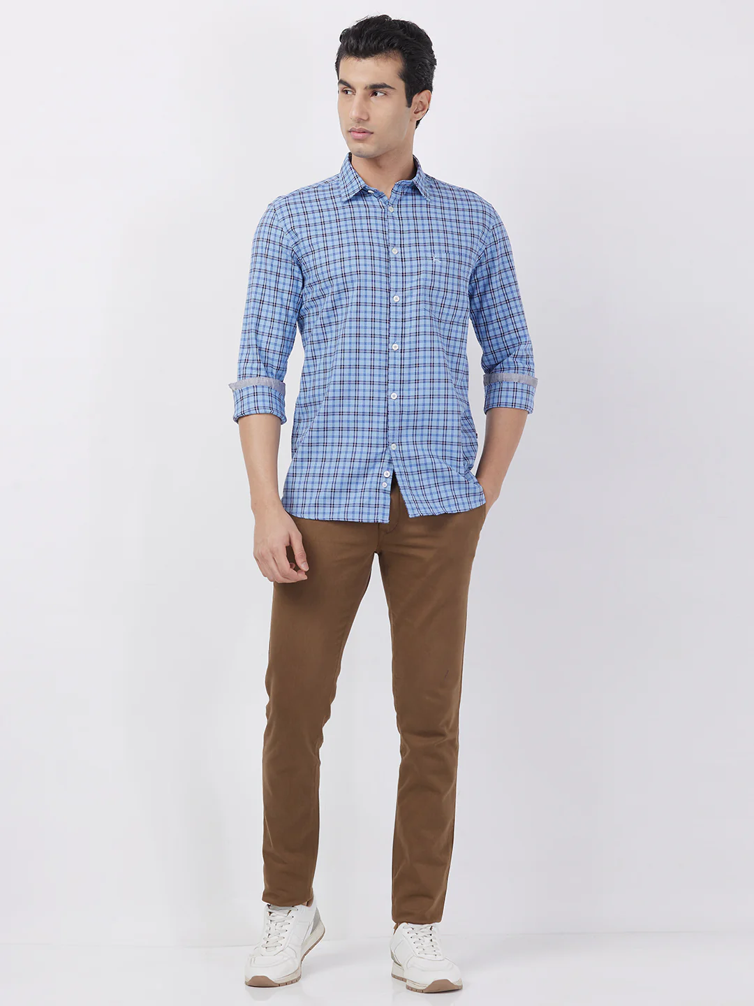Parx Men Blue Checks Slim Fit Cotton Shirt - Image 5