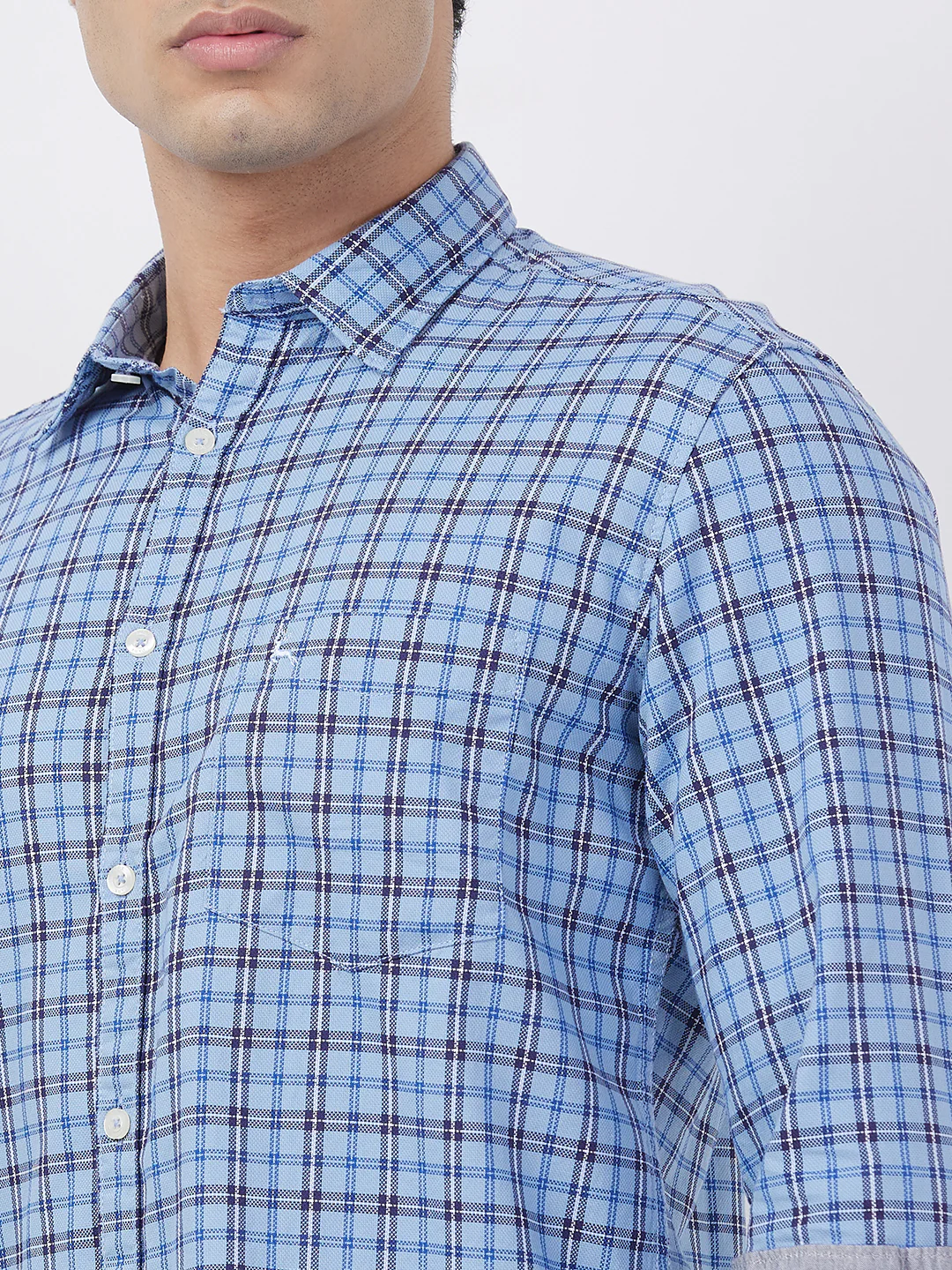 Parx Men Blue Checks Slim Fit Cotton Shirt - Image 6