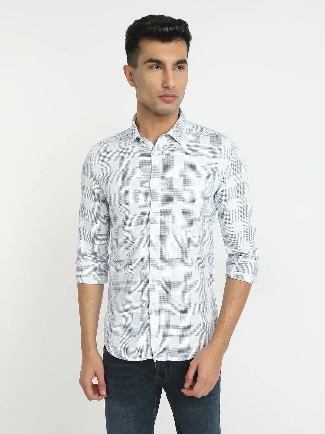 Parx Men Blue Checks Slim Fit Cotton Shirt