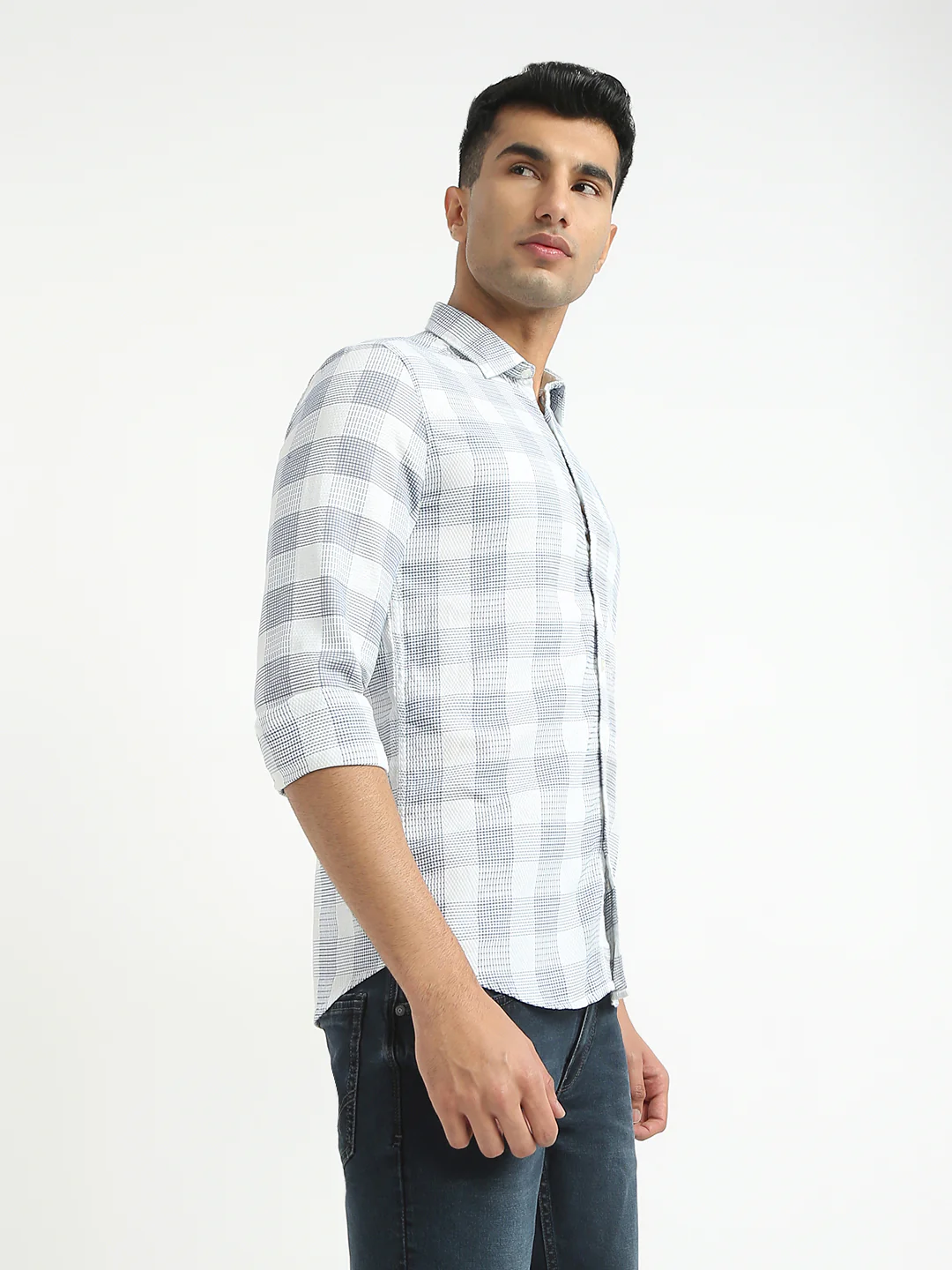 Parx Men Blue Checks Slim Fit Cotton Shirt - Image 2
