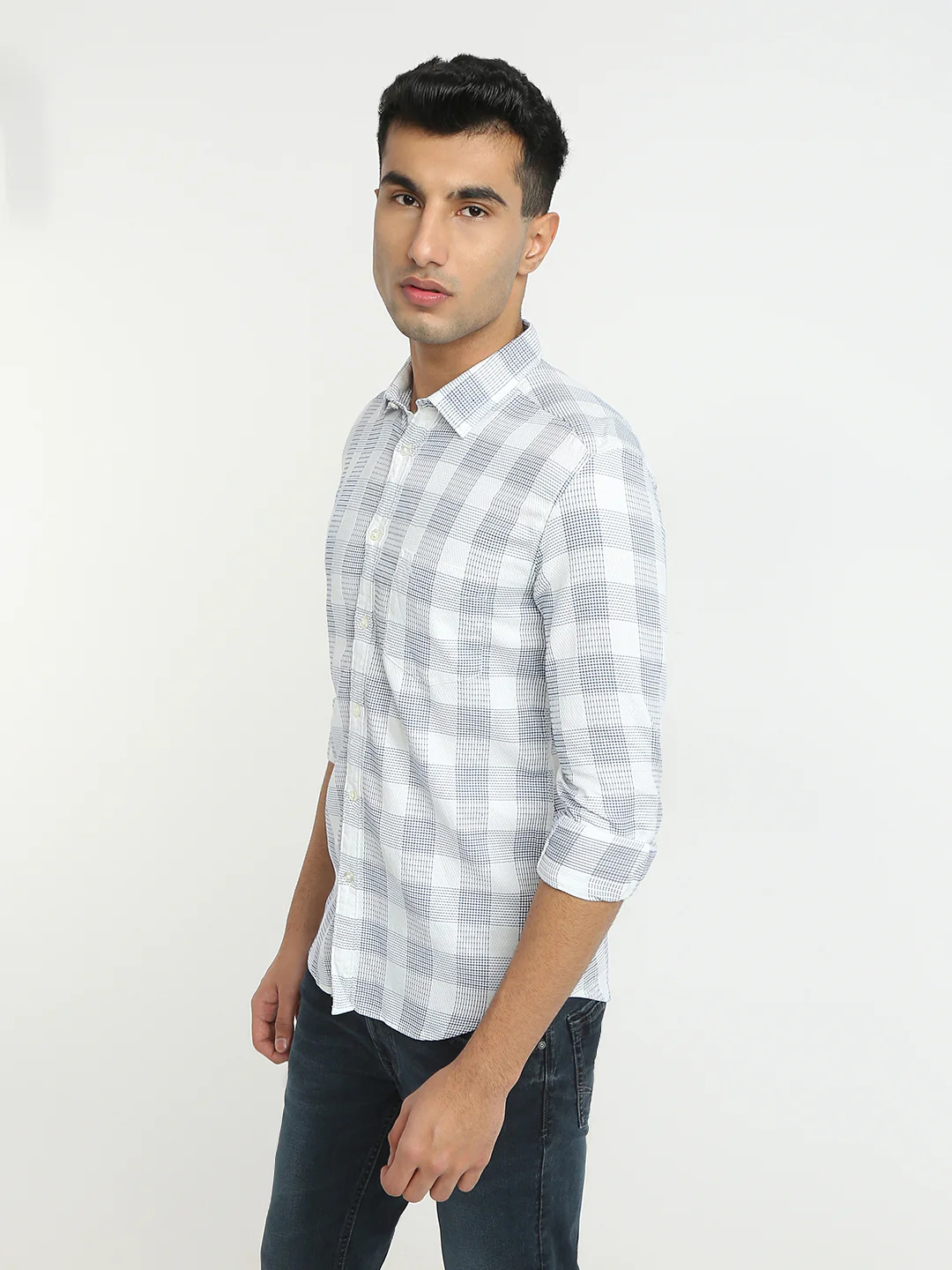 Parx Men Blue Checks Slim Fit Cotton Shirt - Image 3