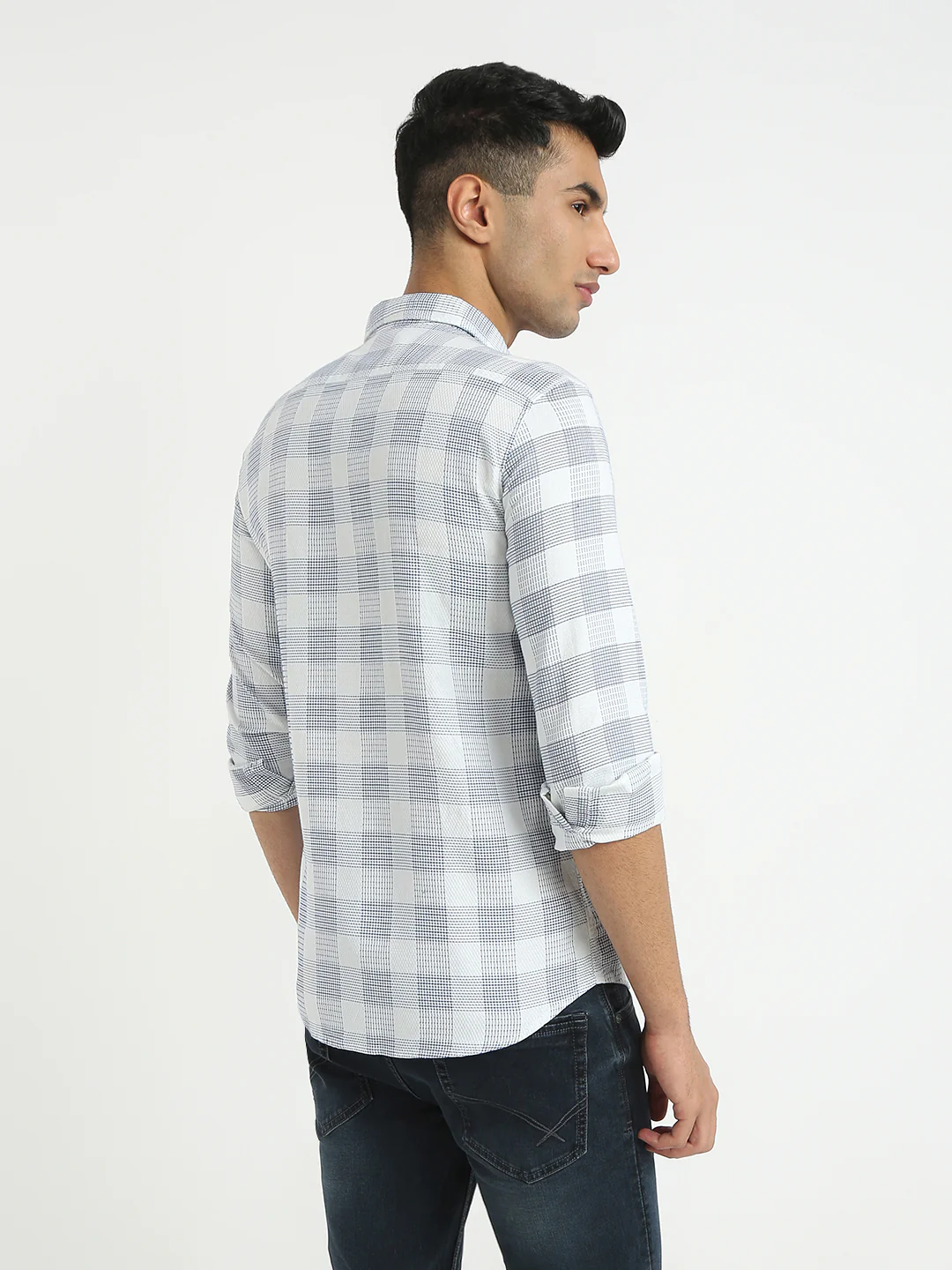 Parx Men Blue Checks Slim Fit Cotton Shirt - Image 4