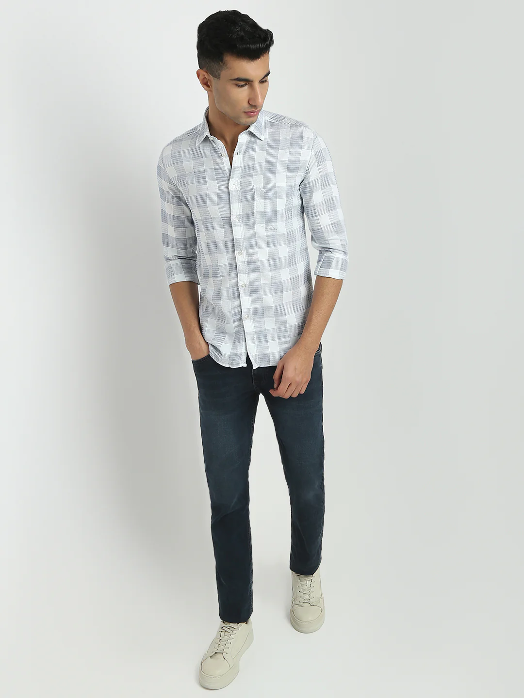 Parx Men Blue Checks Slim Fit Cotton Shirt - Image 5