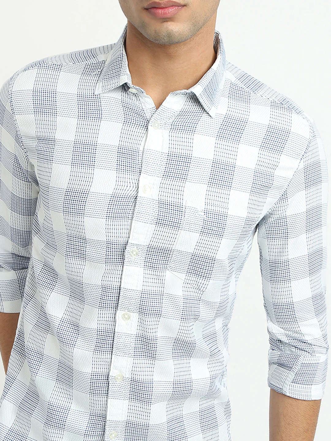 Parx Men Blue Checks Slim Fit Cotton Shirt - Image 6