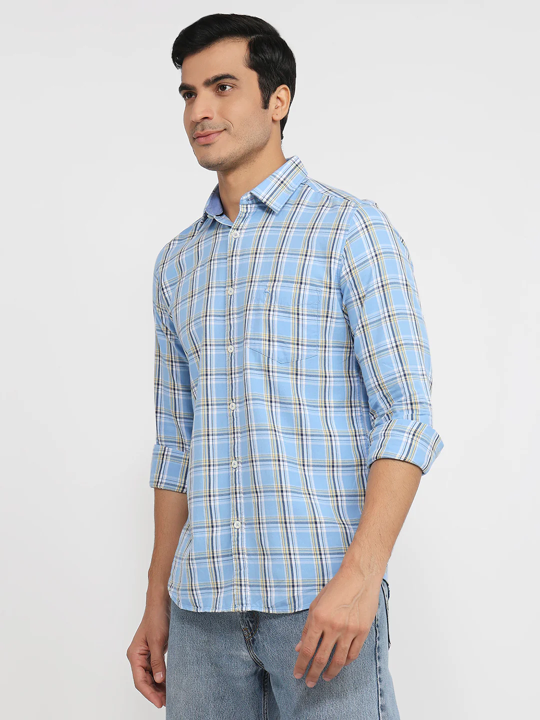 Parx Men Blue Checks Slim Fit Cotton Shirt - Image 2
