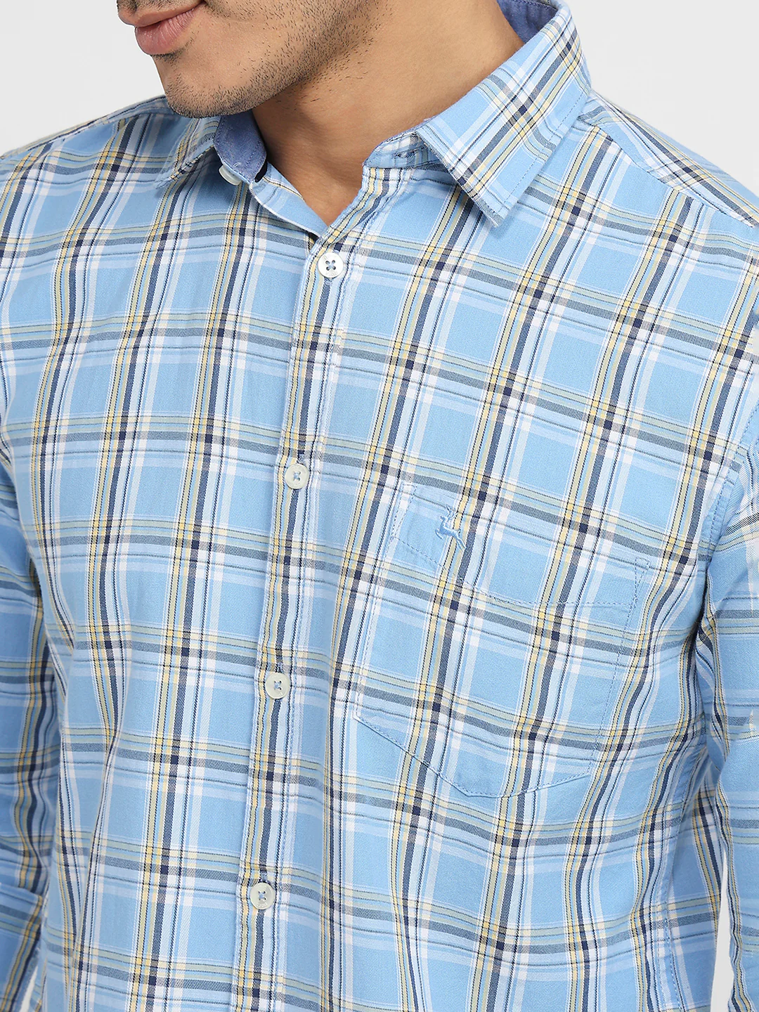 Parx Men Blue Checks Slim Fit Cotton Shirt - Image 6