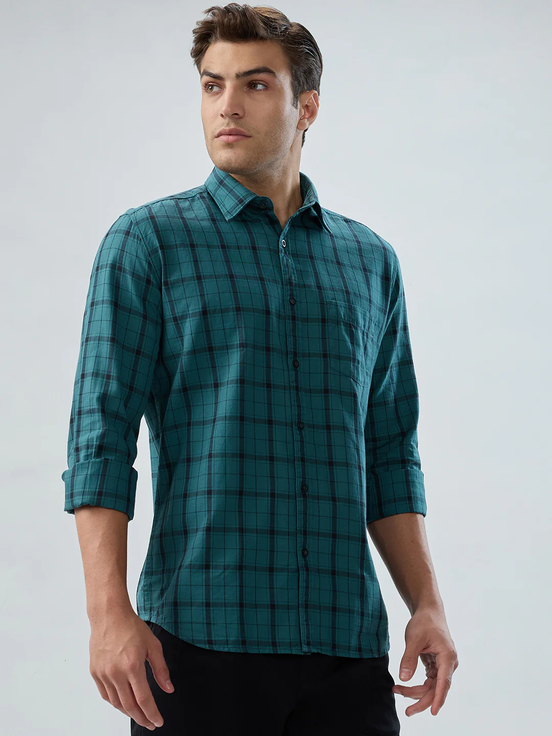 Parx Men Blue Checks Slim Fit Cotton Shirt - Image 2