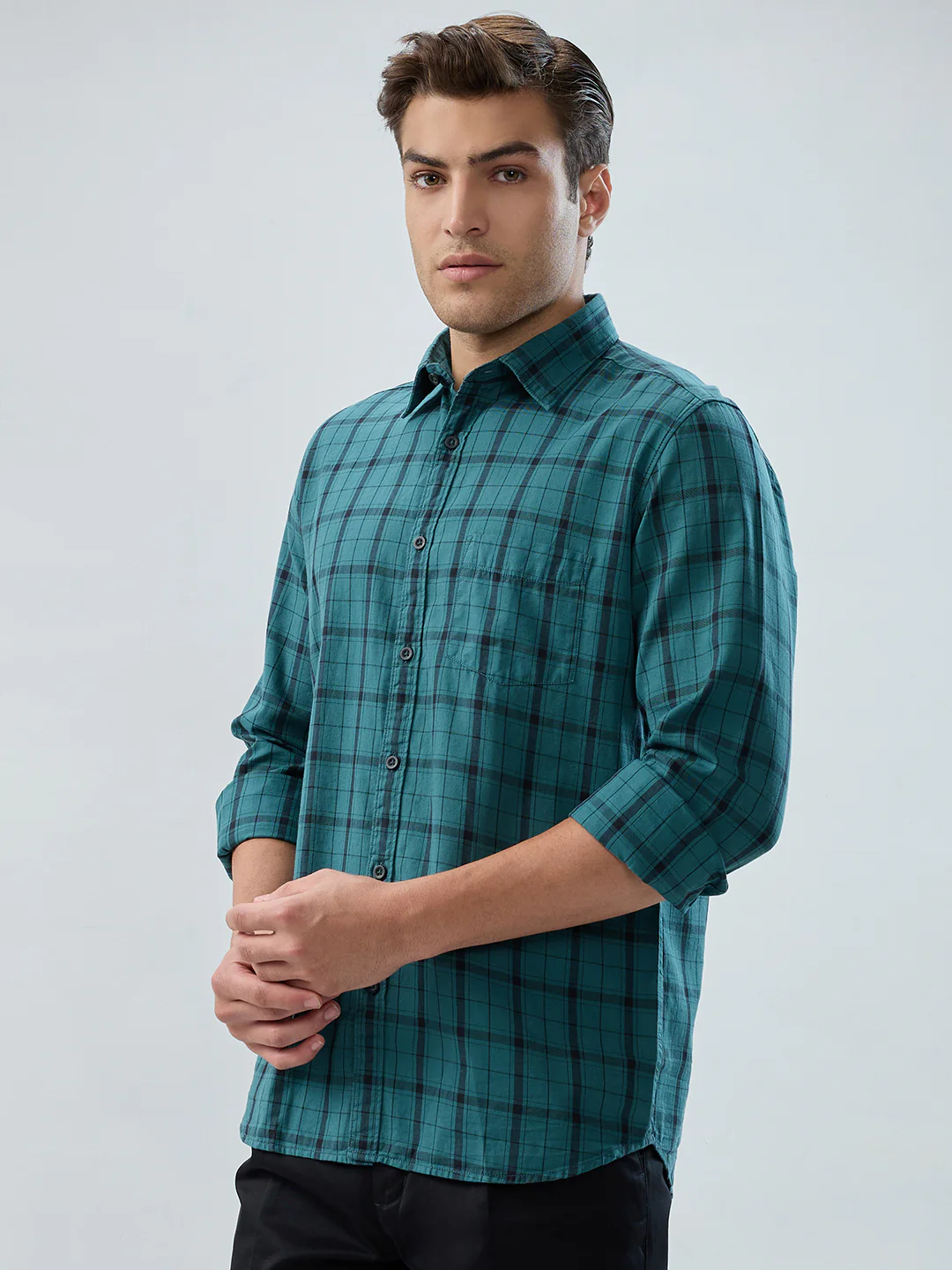 Parx Men Blue Checks Slim Fit Cotton Shirt - Image 3