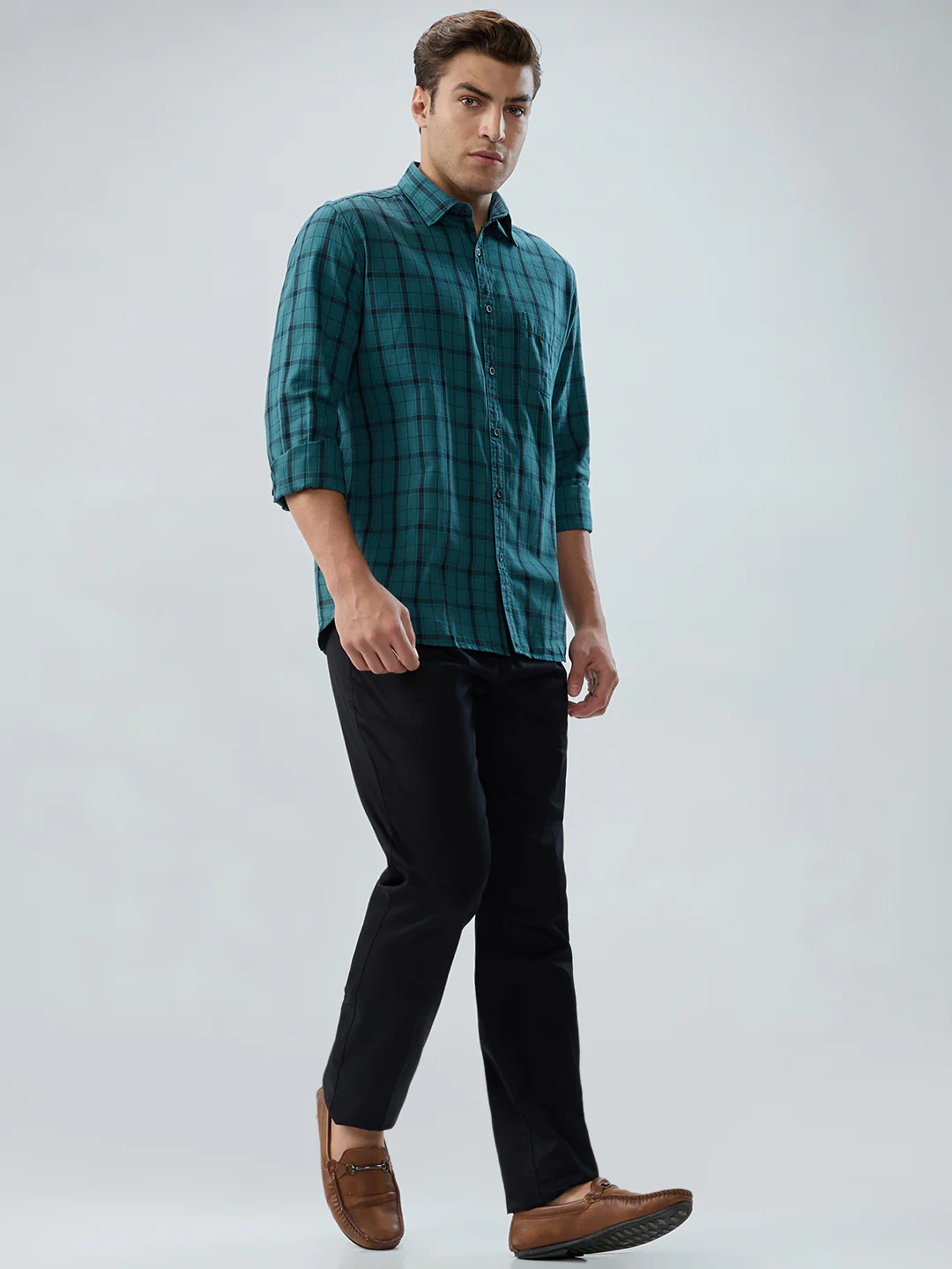 Parx Men Blue Checks Slim Fit Cotton Shirt - Image 5