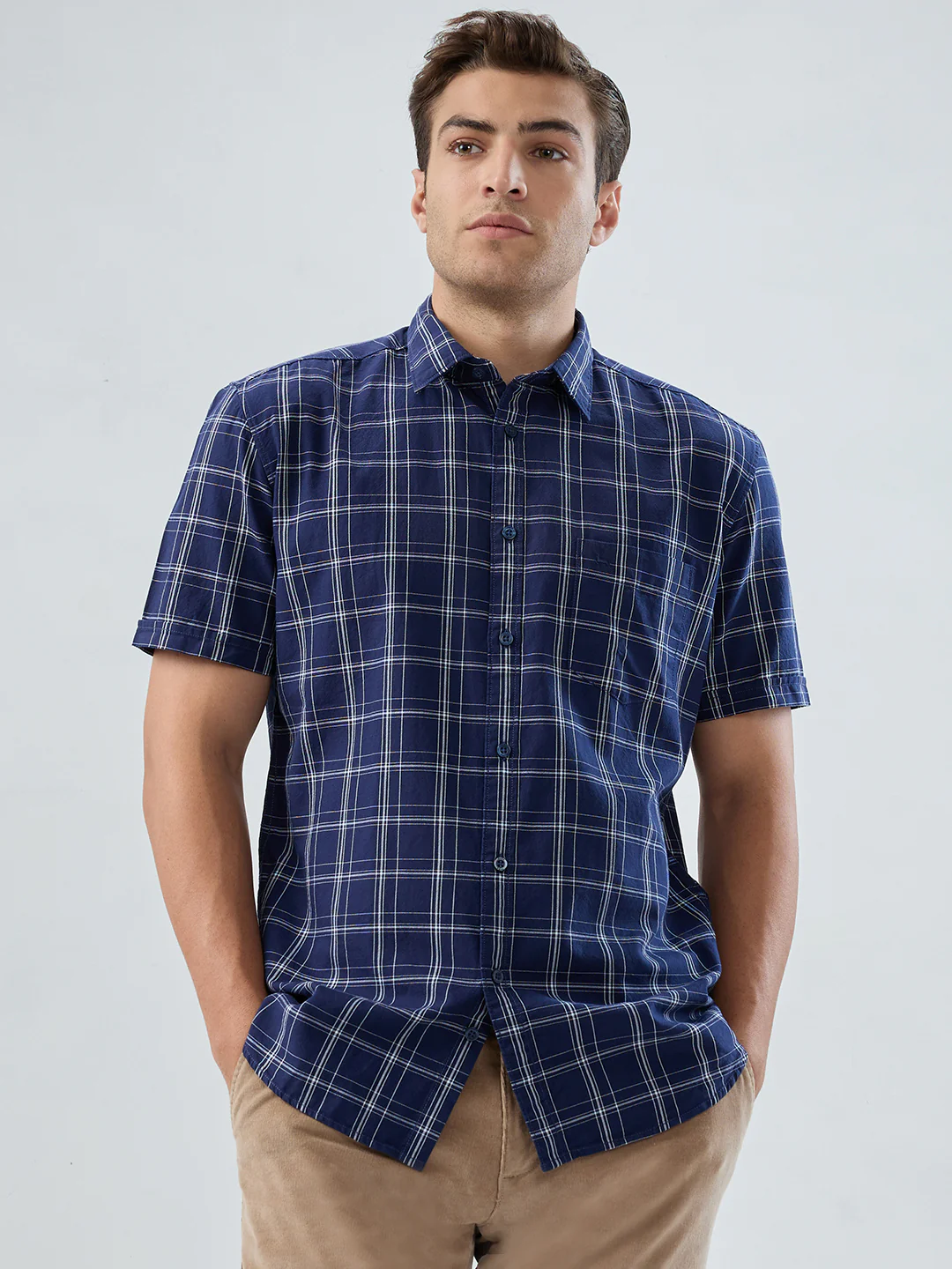 Parx Men Blue Checks Slim Fit Cotton Shirt