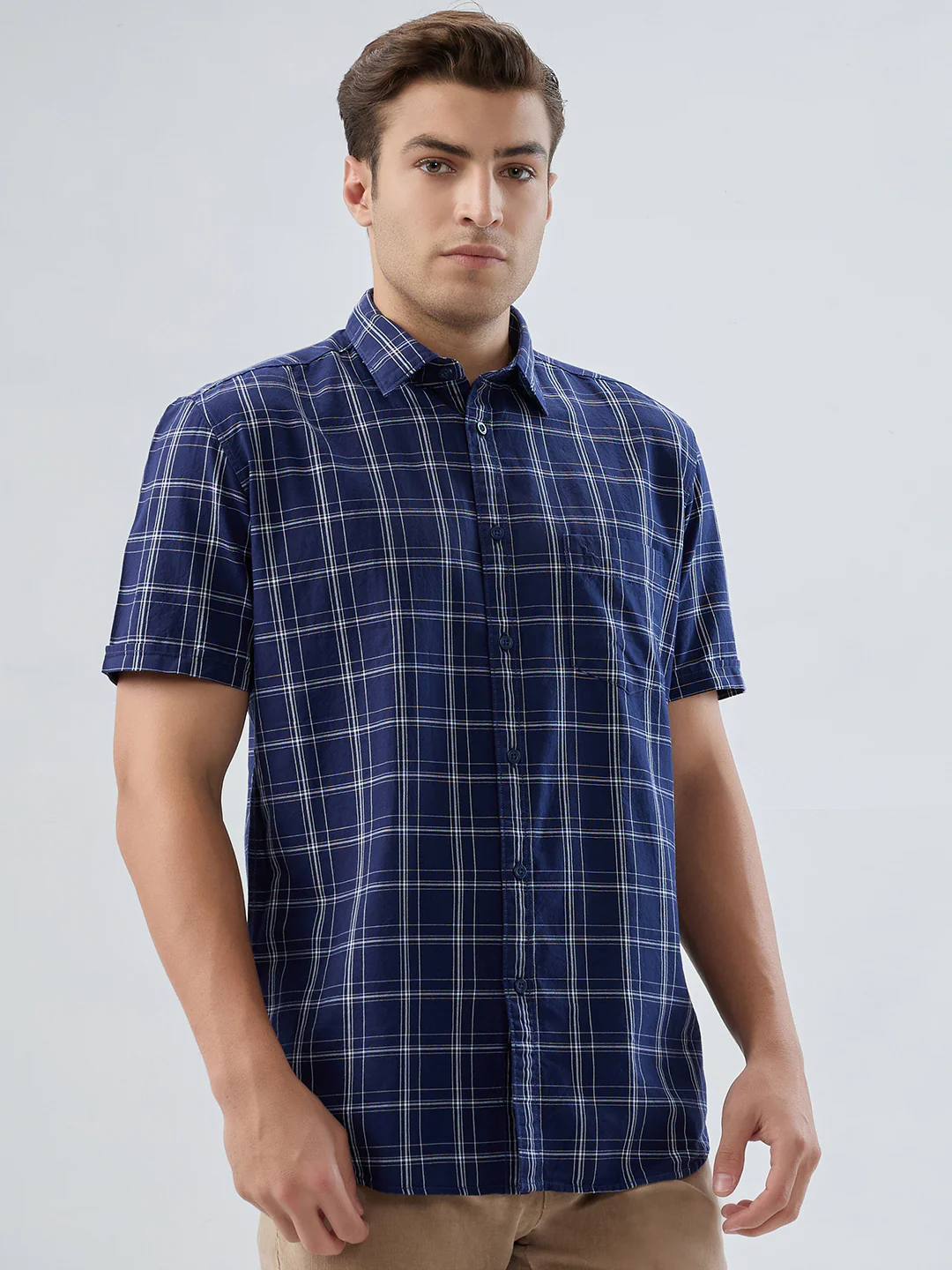 Parx Men Blue Checks Slim Fit Cotton Shirt - Image 2