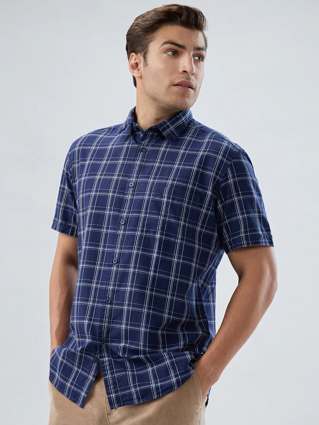Parx Men Blue Checks Slim Fit Cotton Shirt - Image 3