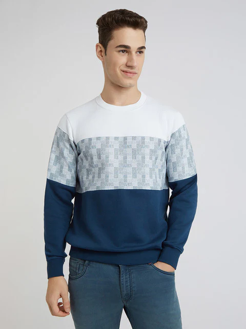 Parx Men Blue Cut & Sew Regular Fit Cotton Blend Sweatshirt