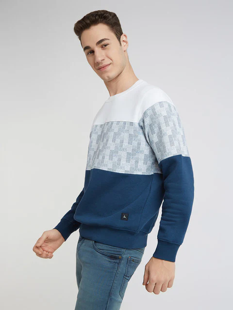 Parx Men Blue Cut & Sew Regular Fit Cotton Blend Sweatshirt - Image 3