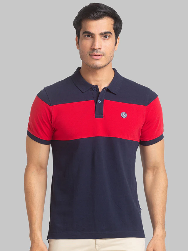Parx Men Blue Cut & Sew Regular Fit Half Sleeve Polo Neck T-Shirt