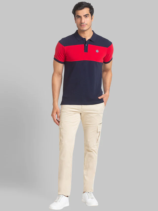 Parx Men Blue Cut & Sew Regular Fit Half Sleeve Polo Neck T-Shirt - Image 5