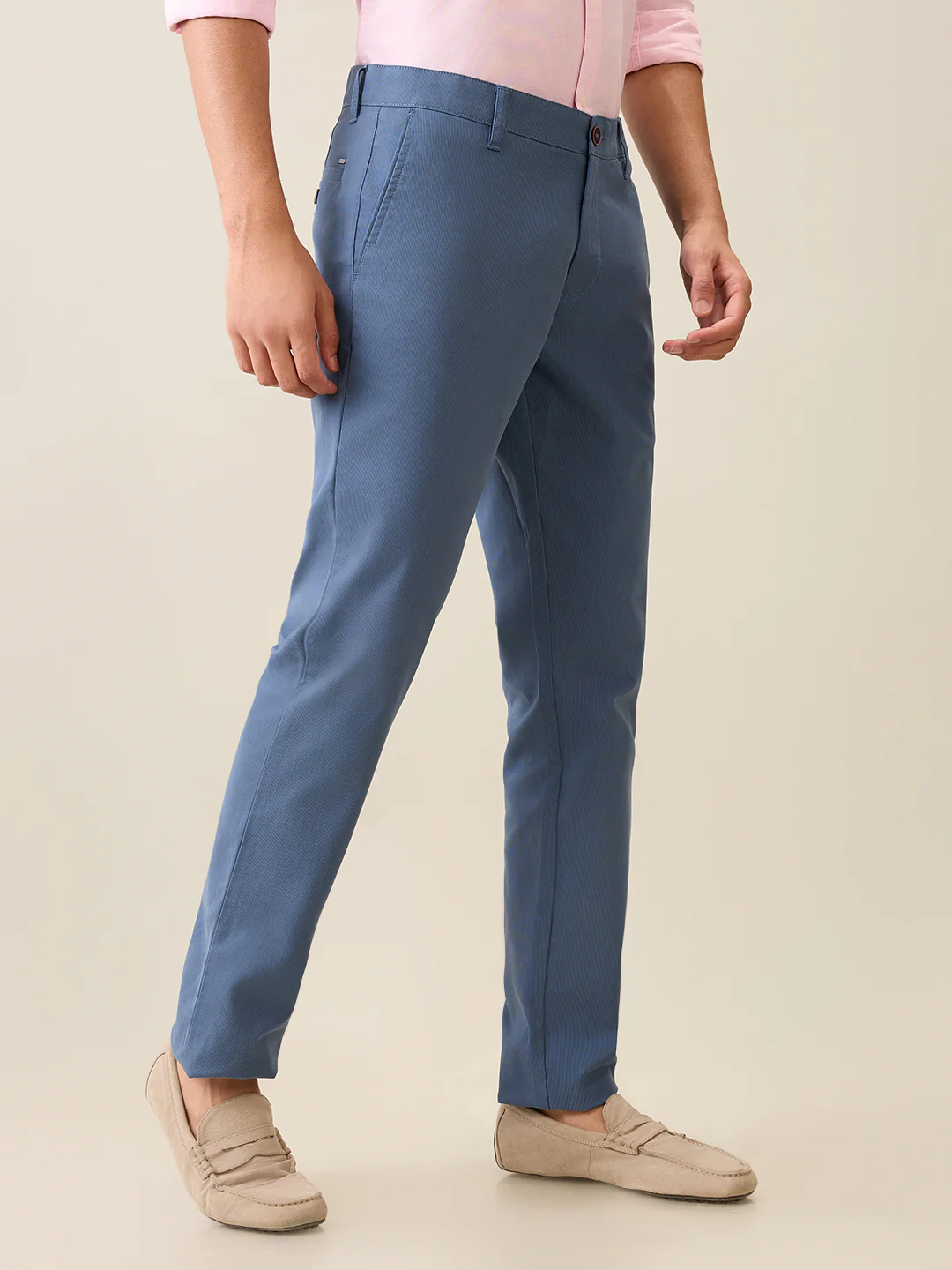 Parx Men Blue Dobby Low Rise Tapered Fit Cotton Blend Trouser - Image 3