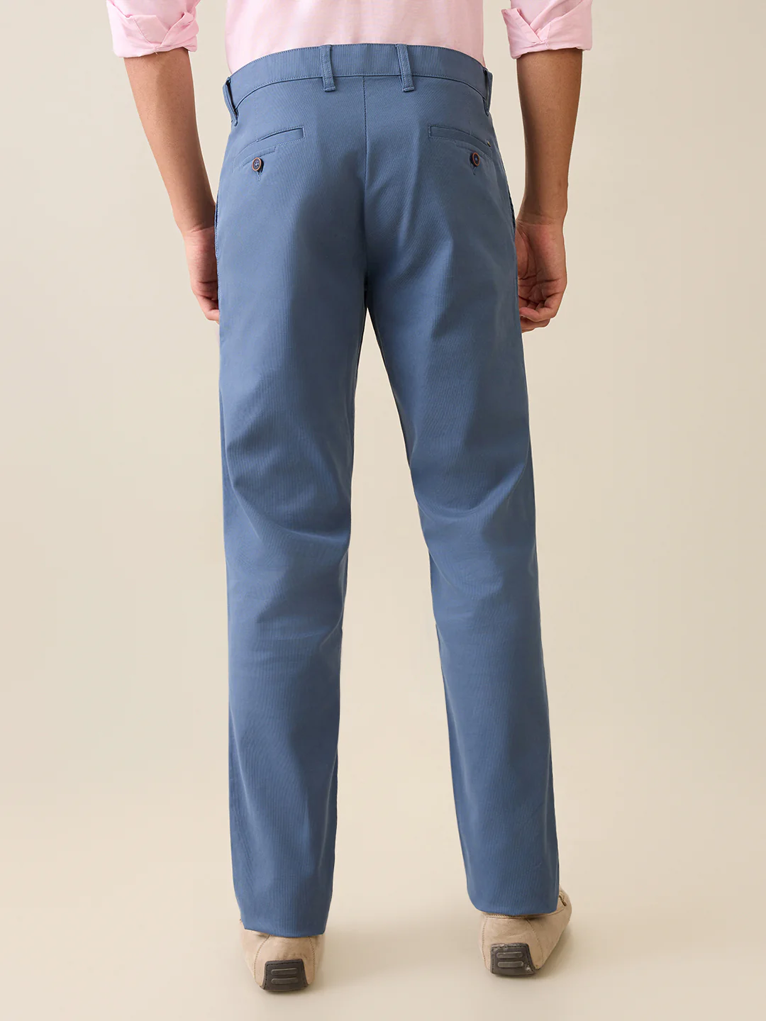 Parx Men Blue Dobby Low Rise Tapered Fit Cotton Blend Trouser - Image 4