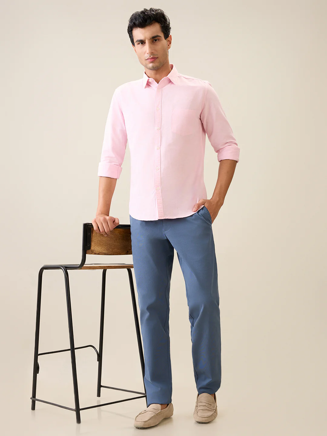Parx Men Blue Dobby Low Rise Tapered Fit Cotton Blend Trouser - Image 6