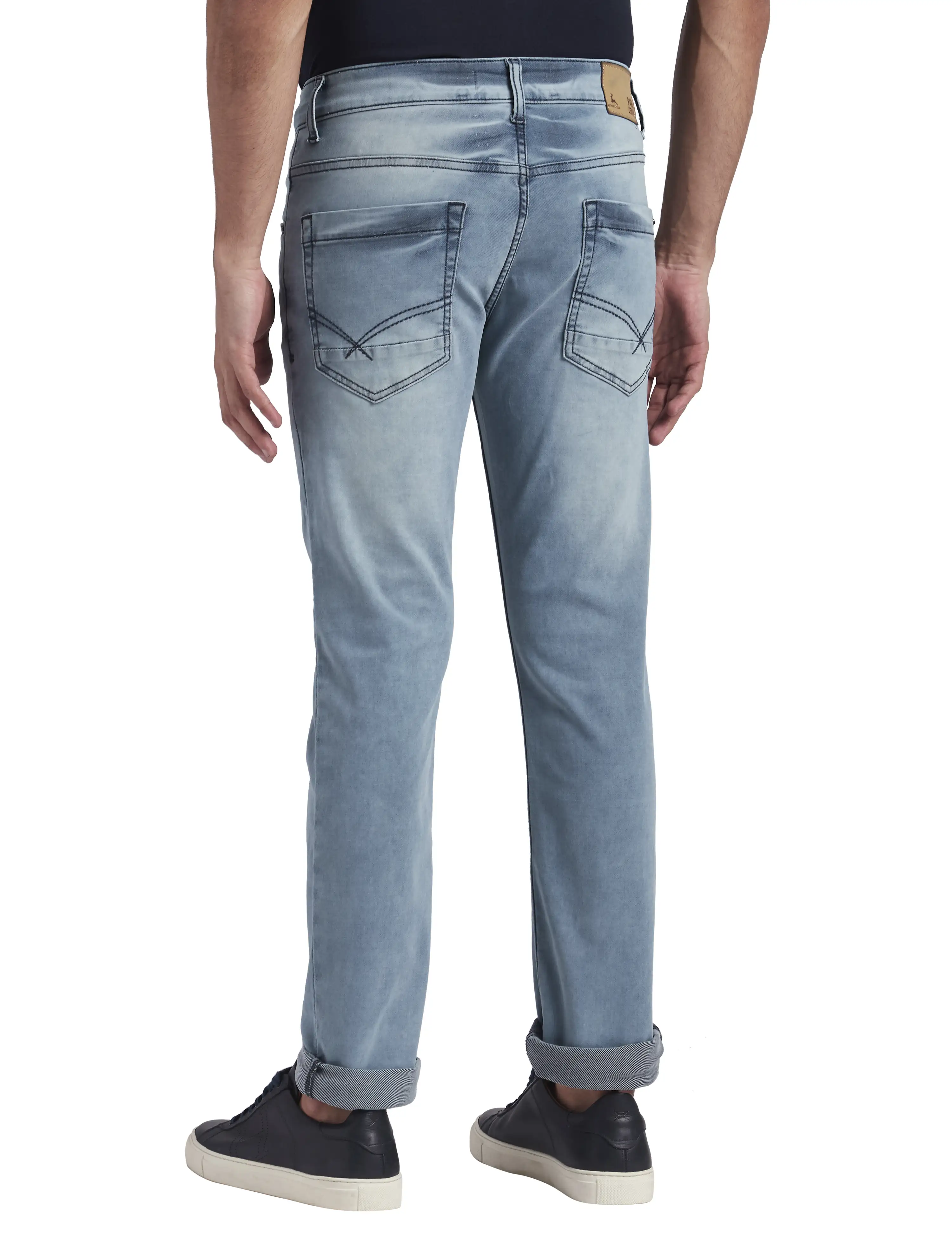 Parx Men Blue Dobby Slim Tapered Fit Cotton Blend Jeans - Image 4