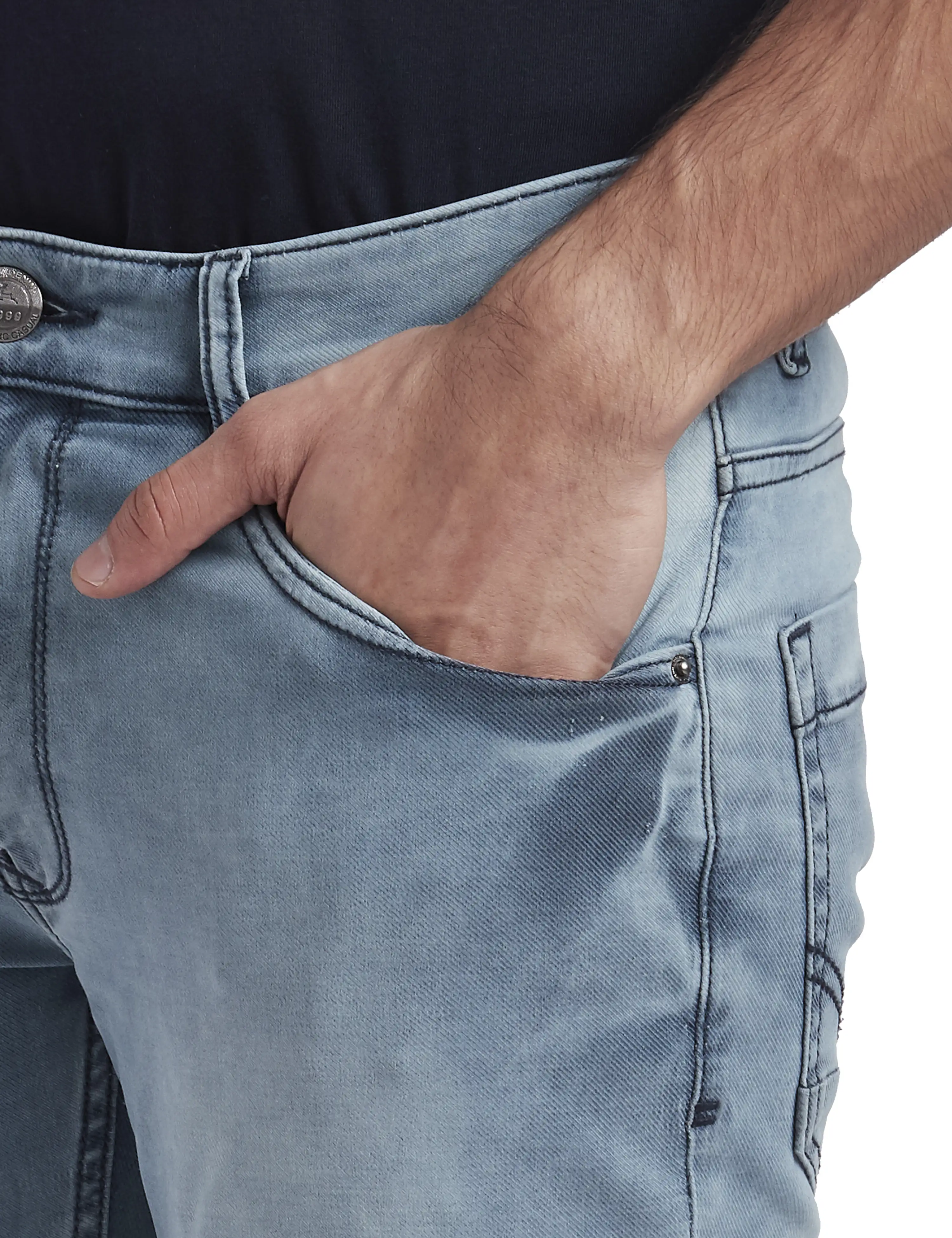 Parx Men Blue Dobby Slim Tapered Fit Cotton Blend Jeans - Image 6