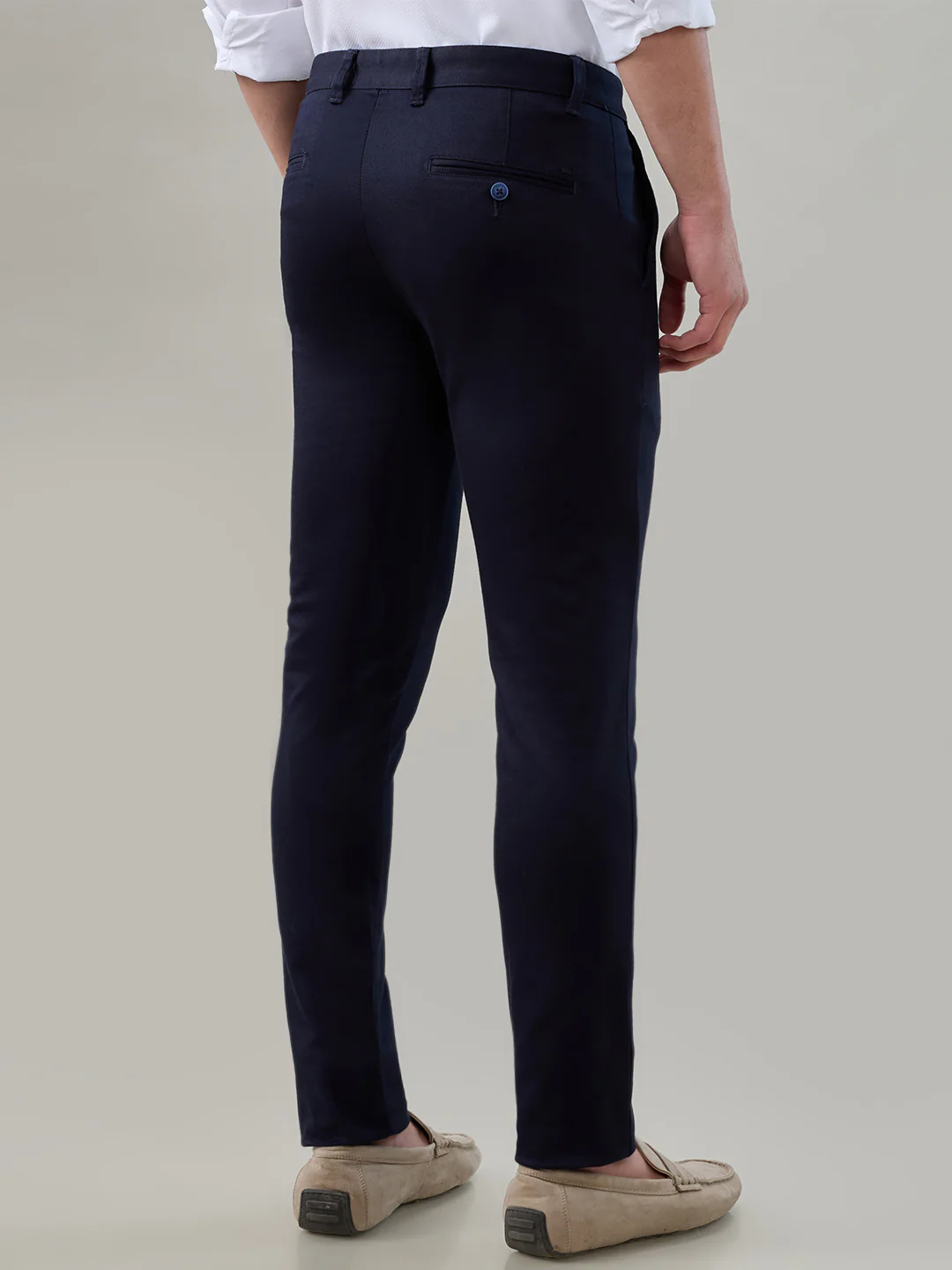 Parx Men Blue Dobby Super Slim Fit Cotton Blend Trouser - Image 4