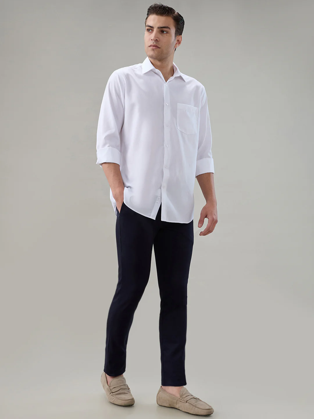 Parx Men Blue Dobby Super Slim Fit Cotton Blend Trouser - Image 5