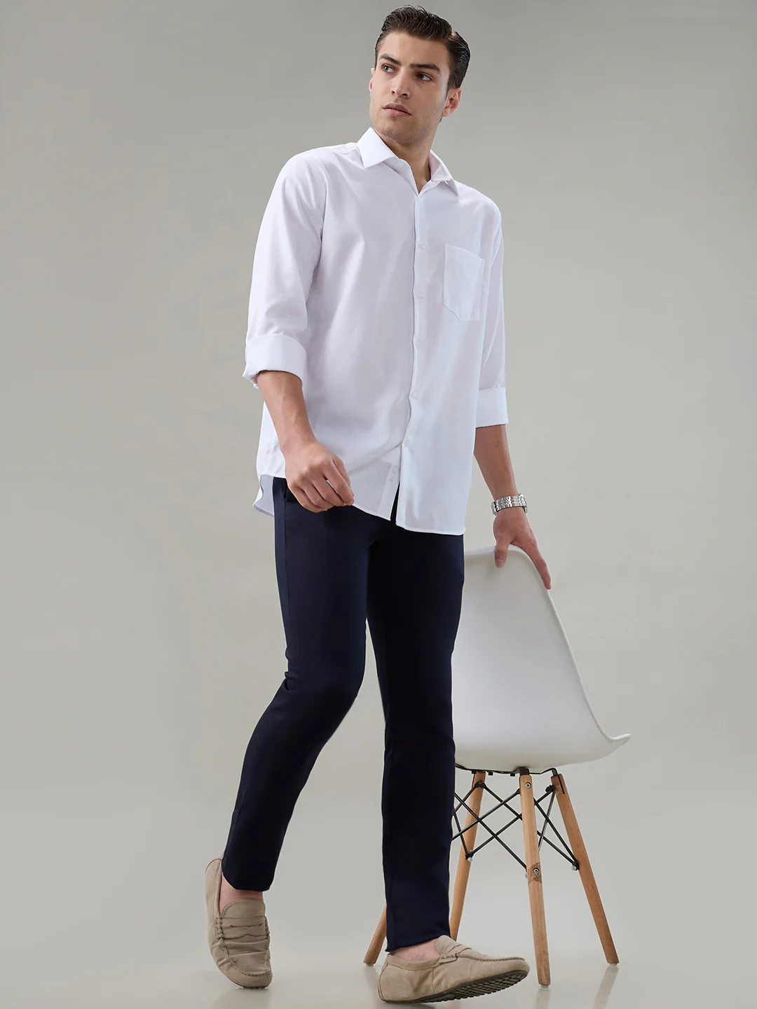 Parx Men Blue Dobby Super Slim Fit Cotton Blend Trouser - Image 7