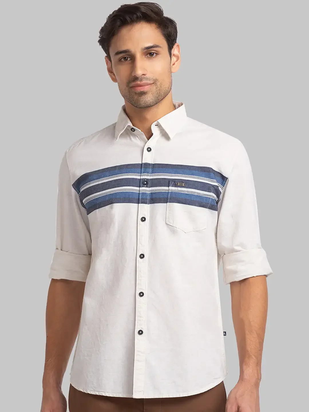 Parx Men Brown Engineered Slim Fit Cotton Casual Shirt
