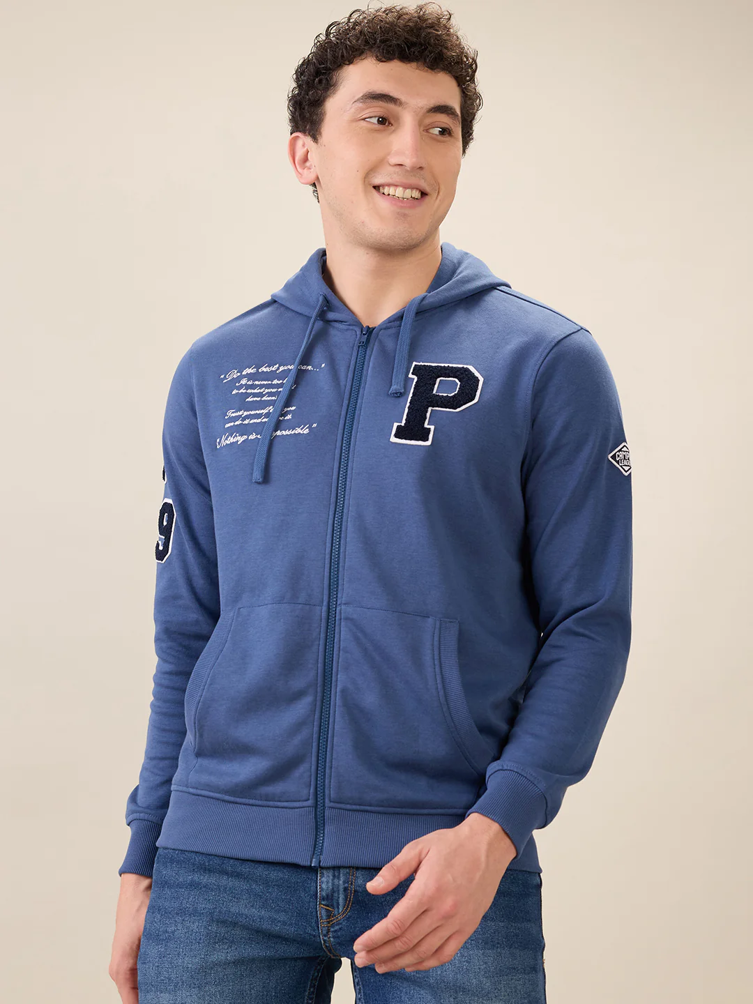Parx Men Blue Graphic Regular Fit Cotton Blend Sweatshirt