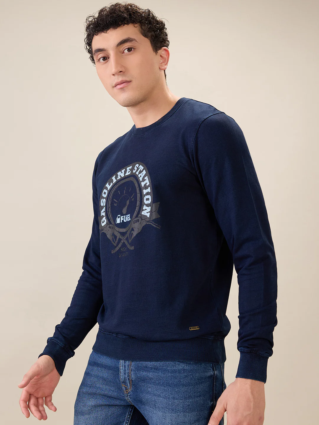 Parx Men Blue Graphic Regular Fit Cotton Sweatshirt - Image 3