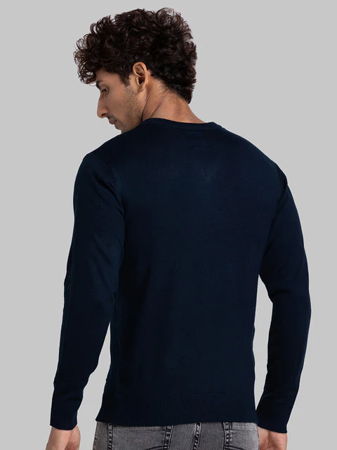 Parx Men Blue Intarsia Acrylic Sweater - Image 4