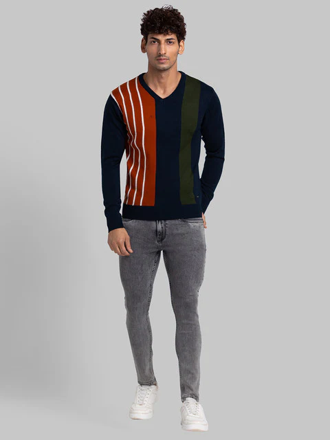 Parx Men Blue Intarsia Acrylic Sweater - Image 5