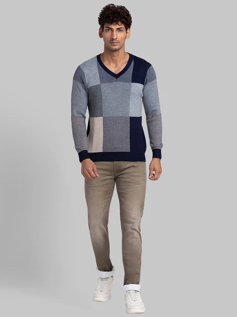 Parx Men Blue Intarsia Acrylic Sweater - Image 5