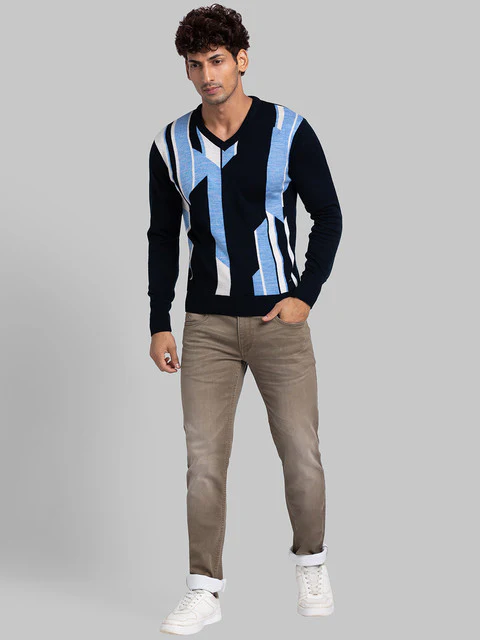 Parx Men Blue Intarsia Acrylic Sweater - Image 5