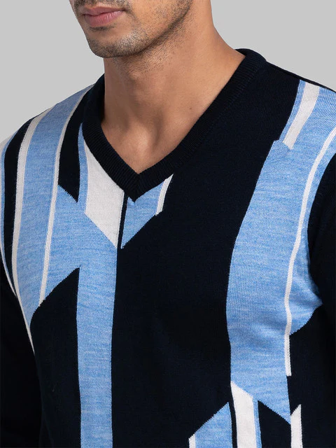 Parx Men Blue Intarsia Acrylic Sweater - Image 6