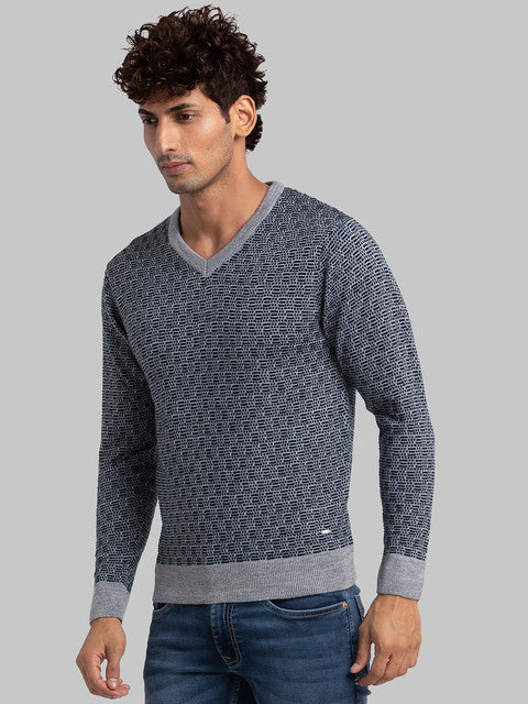 Parx Men Blue Jacquard Acrylic Sweater - Image 3