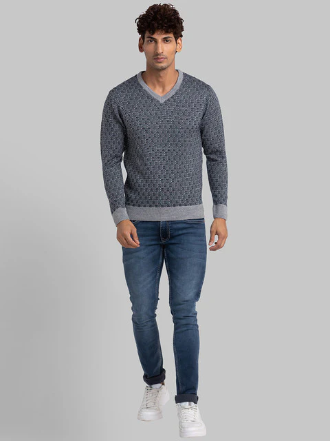 Parx Men Blue Jacquard Acrylic Sweater - Image 5