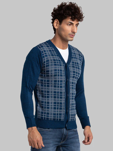 Parx Men Blue Jacquard Acrylic Sweater - Image 2
